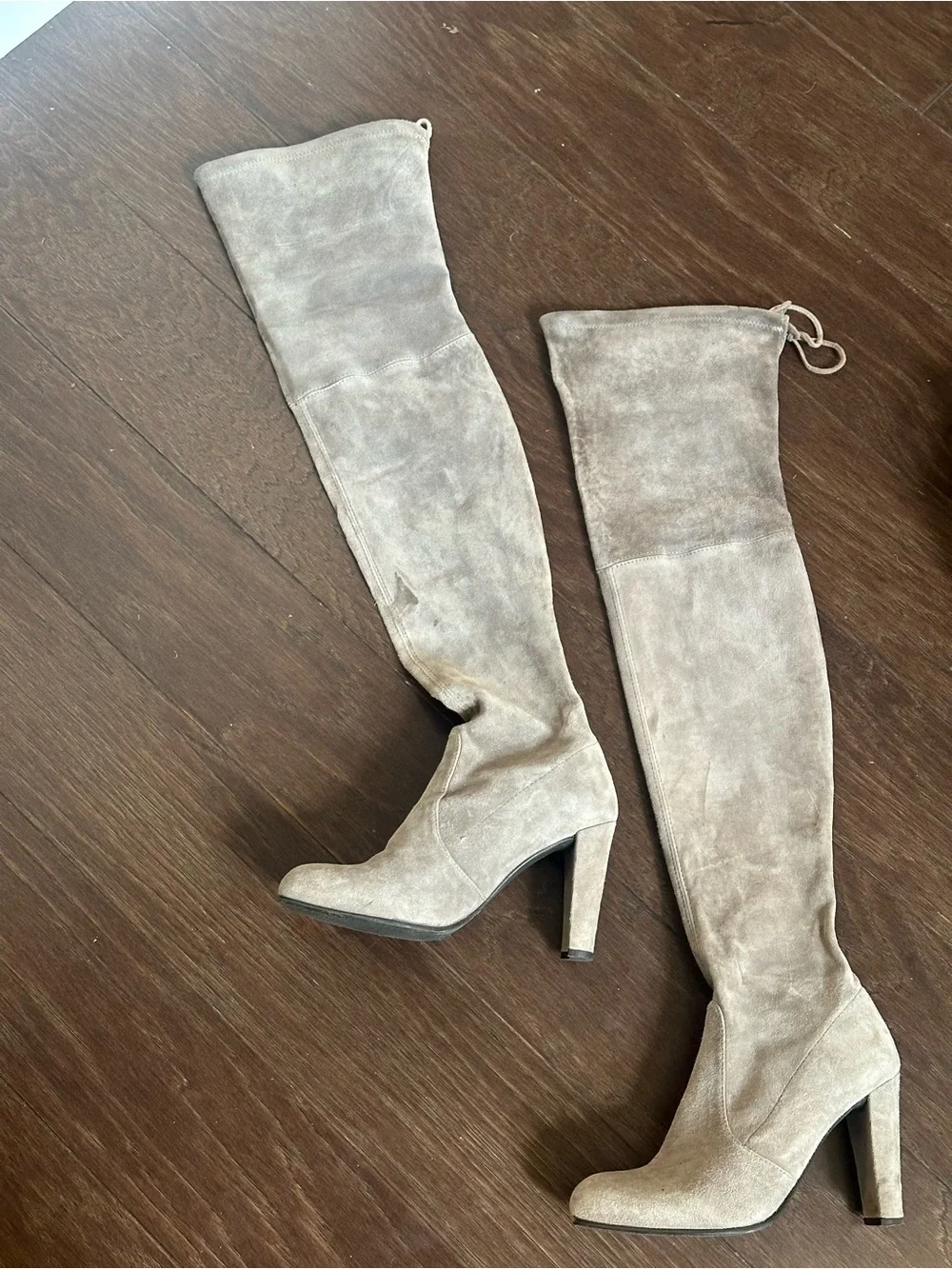Stuart Weitzman Over-the-Knee Suede Boots in Light Gray